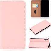 Voor iPhone X / XS effen kleur mat magnetische horizontale flip lederen tas met kaartsleuven en houder (roze)