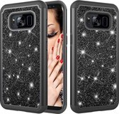 Glitter poeder contrast huid schokbestendig siliconen + pc beschermhoes voor Galaxy S8 (zwart)