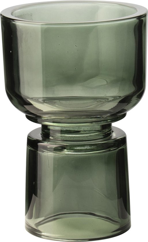 Gusta waxinelichthouder groen - Waxinelichthouders - glas - 2 kanten te gebruiken Ø 10,5 centimeter x 16 centimeter