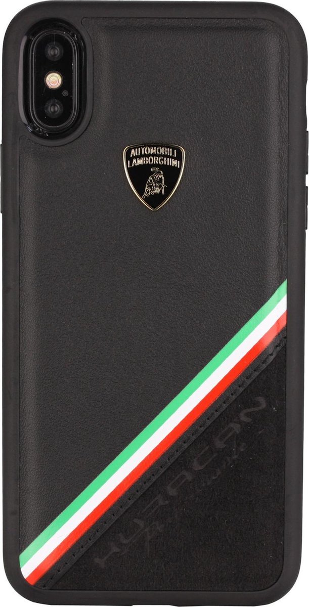 Zwart hoesje van Lamborghini - Backcover - Alcantara - iPhone Xs Max - Genuine Leather - Echt leer