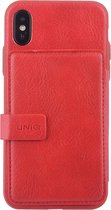 UNIQ Accessory iPhone X-Xs Kunstleer Backcover hoesje met clip pasjeshouder - Rood