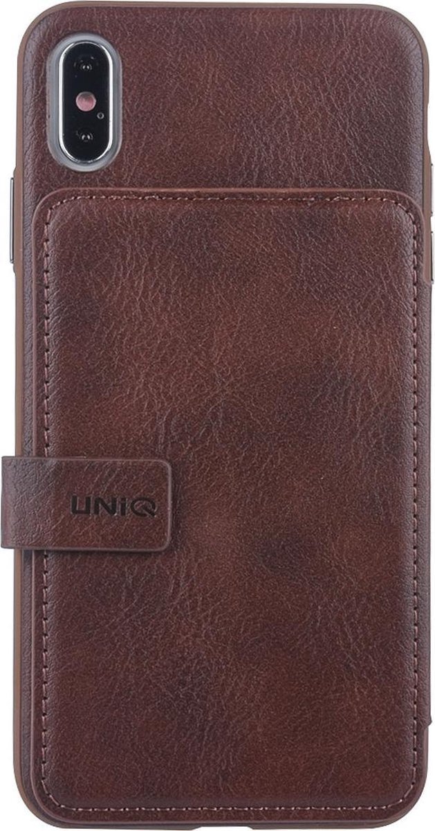 UNIQ Accessory iPhone X-Xs Kunstleer Backcover hoesje met clip pasjeshouder - Bruin