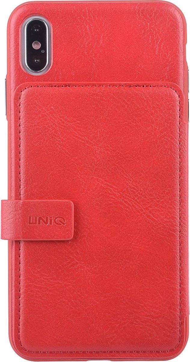 UNIQ Accessory iPhone X-Xs Max Kunstleer Backcover hoesje met clip pasjeshouder - Rood