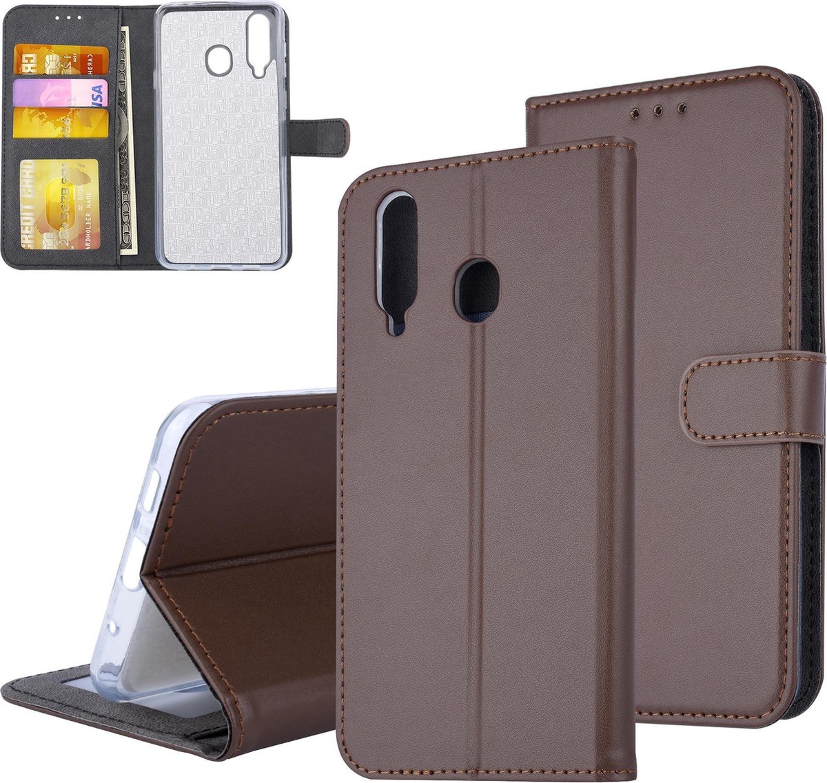 Bruin hoesje Samsung Galaxy A8s Book Case - Pasjeshouder - Magneetsluiting