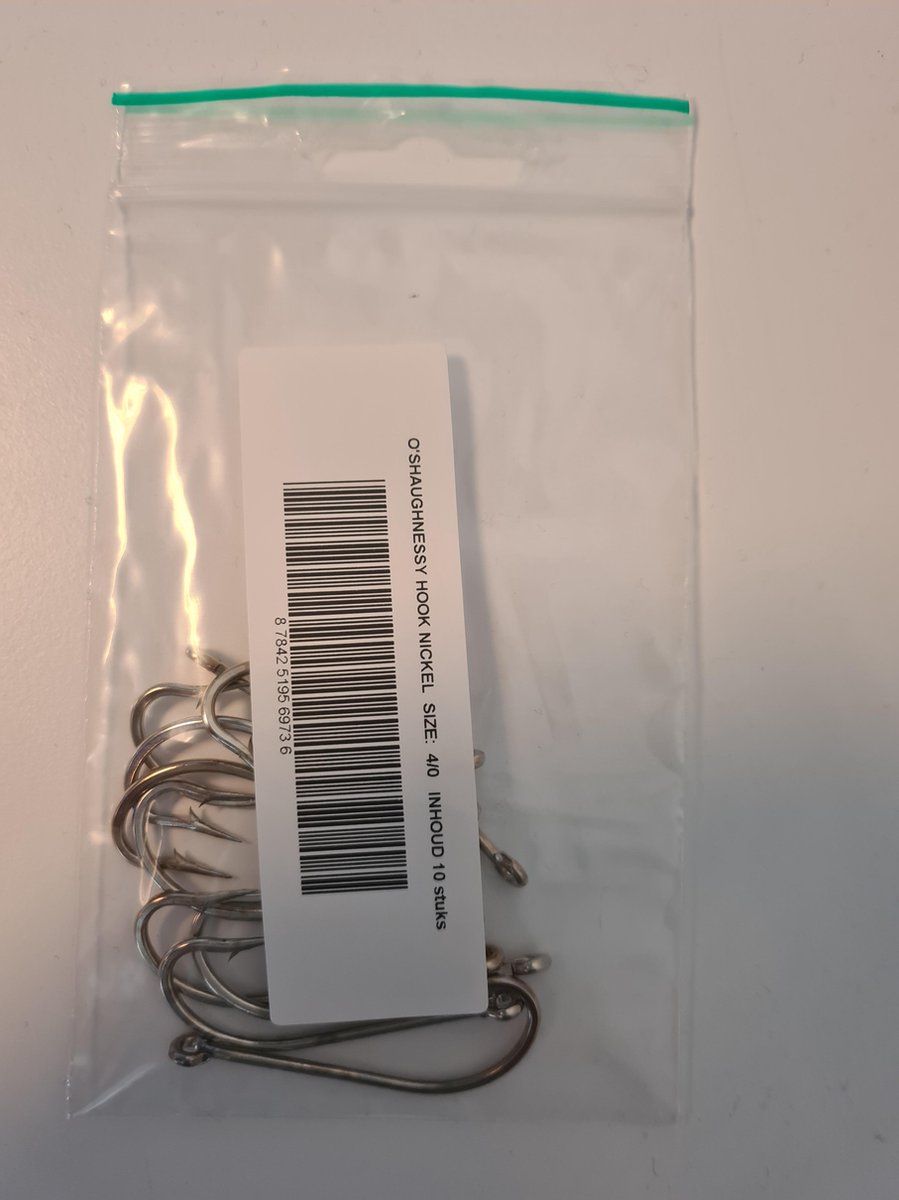 O'SHAUGHNESSY HOOK NICKEL  SIZE:  4/0   INHOUD 10 stuks