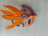 oranje en rood/wit/blauw met veren masker 2 stuks