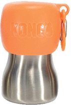 Kong H2O drinkfles - RVS waterfles voor honden met afneembare drinkbak – Voor onderweg - Zwart, rood, oranje, groen, blauw, roze - 255 ml / 700 ml - Kleur: Oranje, Maat: Small