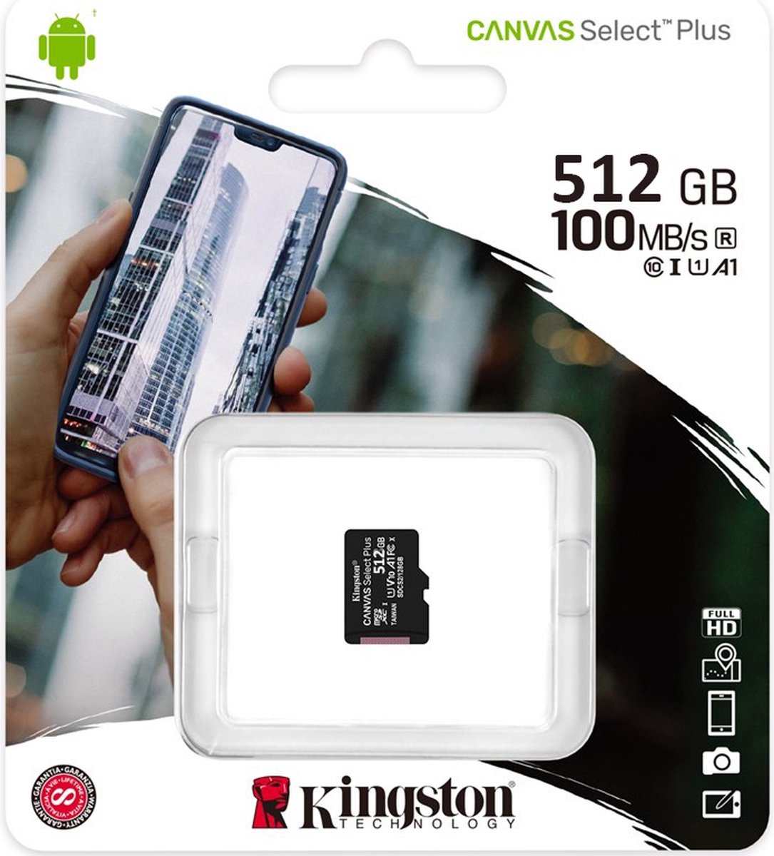 Kingston 512GB microSDHC Canvas 100R A1 C10 Single Pack met Adapter | bol.com