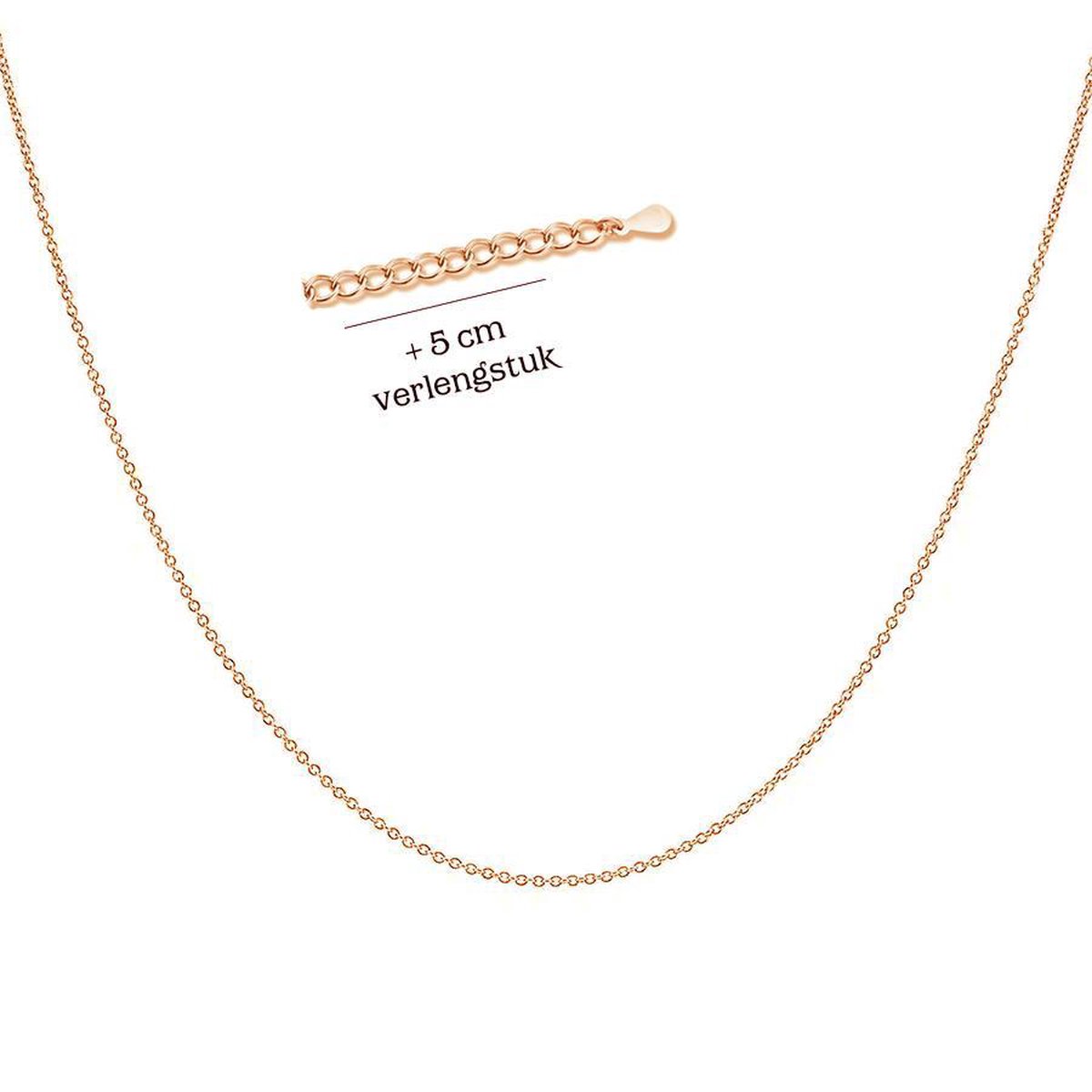 Velini jewels-ROLOR925F-1.2mm-925 Zilver rosé Ketting- 70 cm + 5 cm verlengstuk