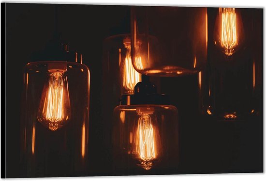 Dibond –Hangende Lampen in Glazen Potten– 90x60 Foto op Aluminium (Met ophangsysteem)
