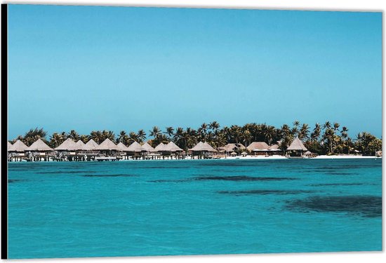 Dibond –Bungalows aan Strand– 40x30 Foto op Aluminium (Met ophangsysteem)