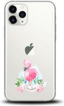 Apple Iphone 11 Pro Max transparant siliconen hoesje flamingo paradise