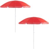 2x Verstelbare strand/tuin parasols rood 200 cm - UV bescherming - Voordelige parasols