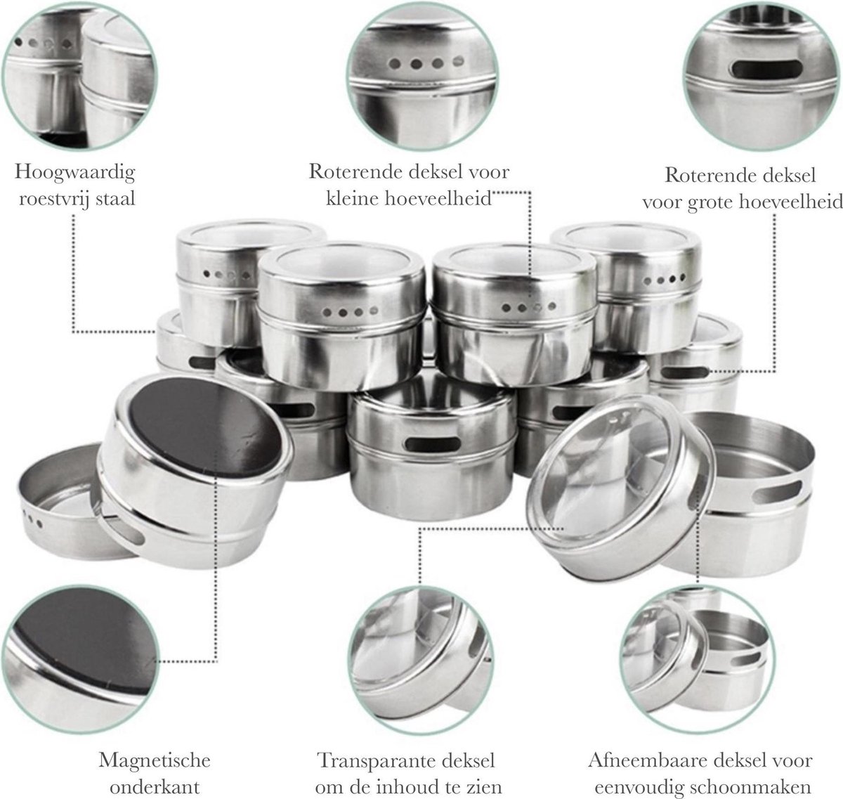 WOT I - 12 Stück Gewürzdosen Magnetisch Edelstahl Gewürze Spice Jars, 96 Ge