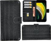 iPhone 7 / 8 hoes Cover Wallet Bookcase Echt Leder hoesje Croco Zwart Pearlycase