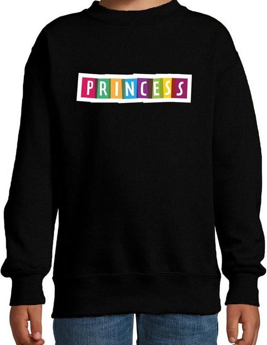 Princess fun tekst sweater zwart kids - Fun tekst / Verjaardag cadeau / kado trui kids 110/116