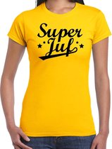 Super juf cadeau t-shirt geel voor dames XS