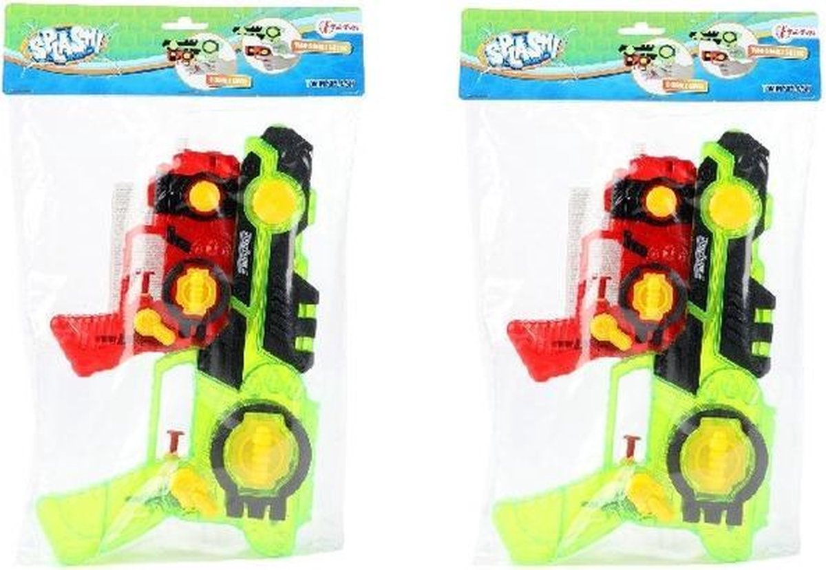 2x Waterpistolen/waterpistool 2-delig van 26 cm groen/rood kinderspeelgoed - waterspeelgoed van kunststof