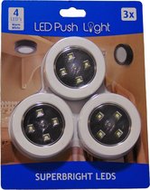 LED push light set 3 stuks- Druk LED lamp - Kleur: wit - Led druk lamp - Led spotjes - Zelfklevende led druklampjes - Led voor in de keuken - Led verlichting interieur - led verlic