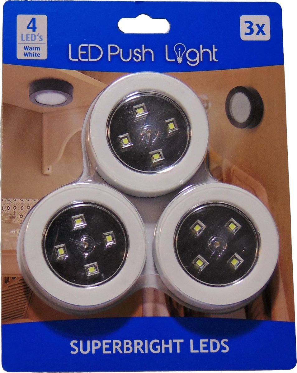 LED push light set 3 Druk lamp - Kleur: wit - Led druk lamp - Led spotjes -... | bol.com