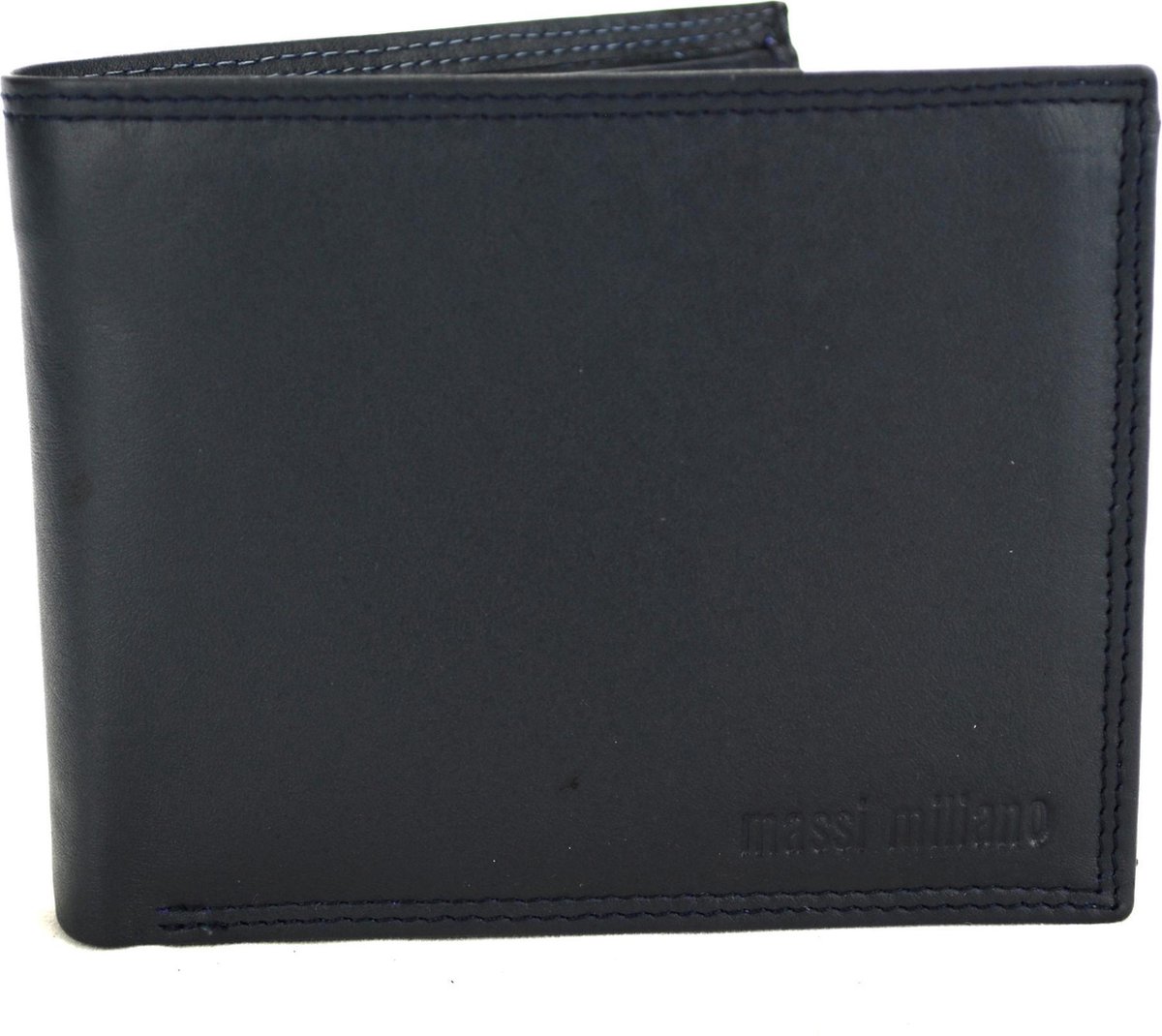 Massi Miliano Portemonnee Heren Rundleer Navy-blauw - (14380-8) - 12x2x9.5cm -