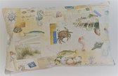By Eef- sierkussenhoes- 40x65- handgemaakt, katoen, zeethema, vuurtorens, schelpen, strand, oude post kaarten