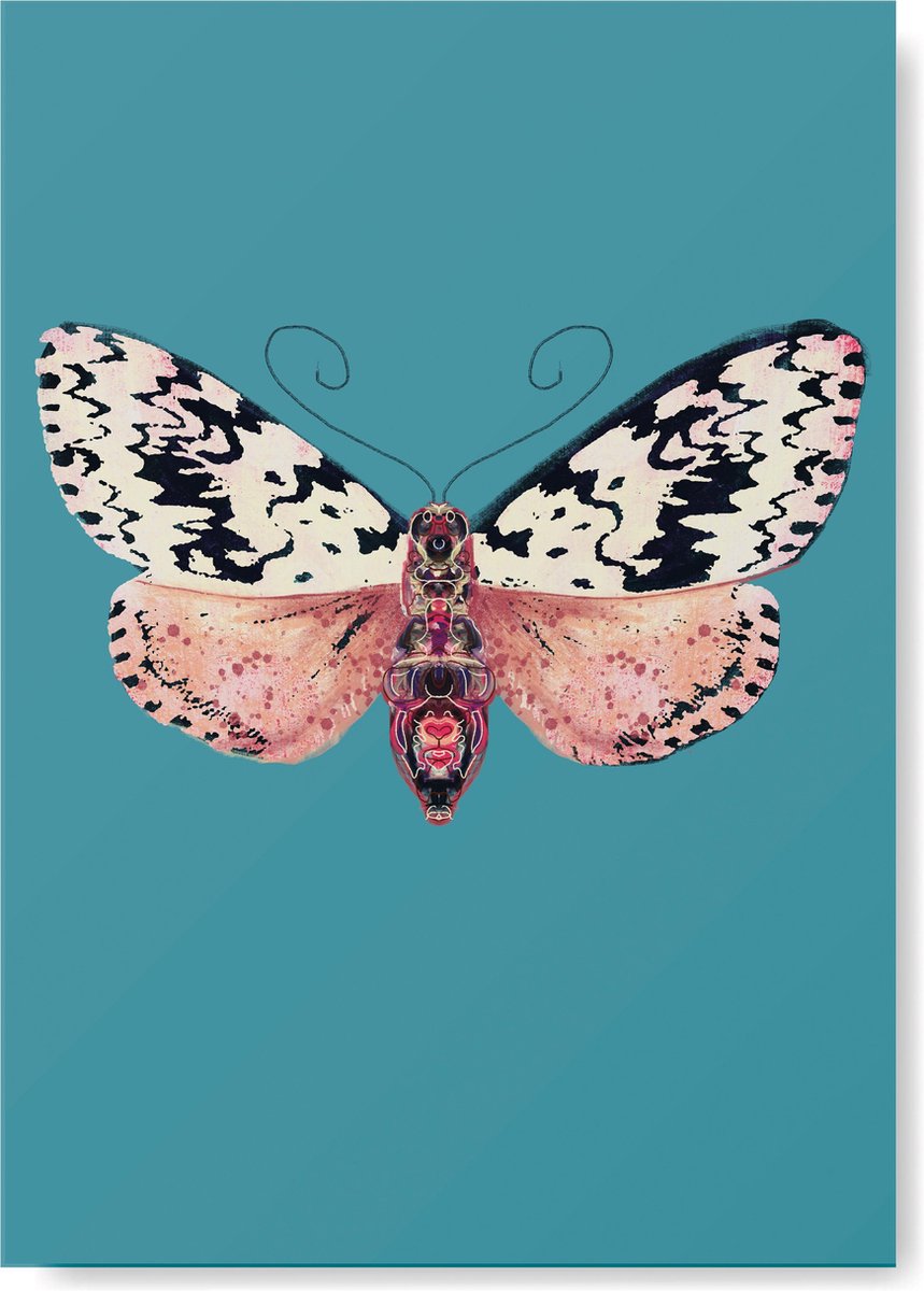 Kunst Poster Dieren Mot Roze zwart wit gespikkeld A4 Formaat - Kunst aan de muur - Wanddecoratie - Woonaccessoire - Decoratie - Relatiegeschenk - Babykamer Poster- Kinderkamer Kunst van Natuurlijk Angelart