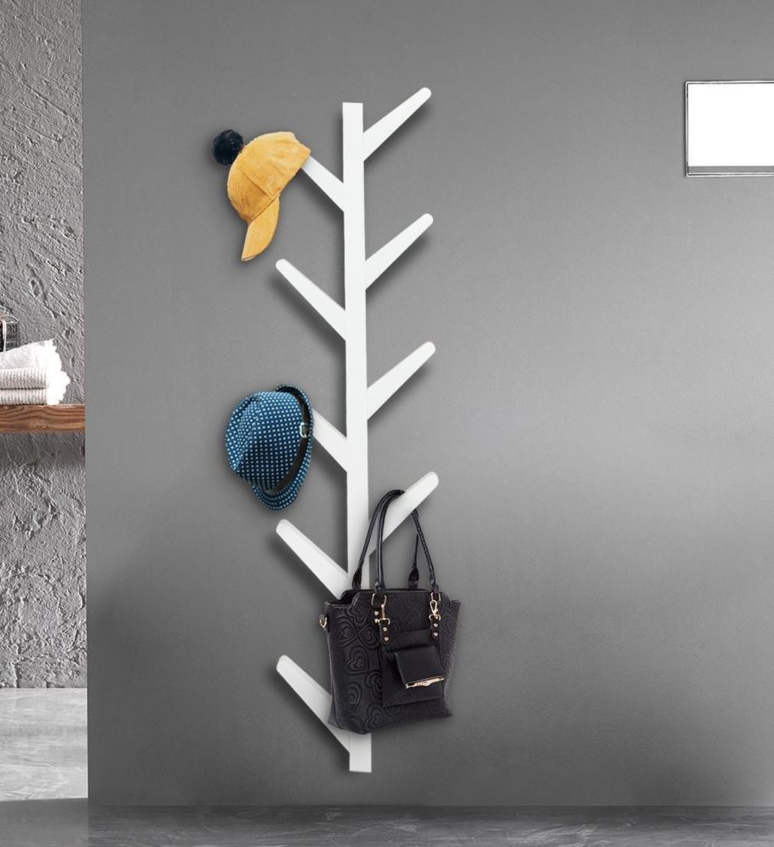Wandkapstok boomstam tak design - hangende muurkapstok - 125 cm hoog - 10  haken - wit | bol.com