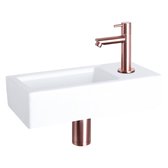 Differnz Ravo Fonteinset - Wasbak Keramiek - Wit - Rechte Kraan - Rood Koper - Standaard Greep - 38.5 x 18.5 x 9.5 cm