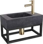 Differnz Bombai Black Fonteinset met Handdoekrek – Natuursteen – Kraan Recht – Mat Goud – 40 x 22 x 24.5 cm