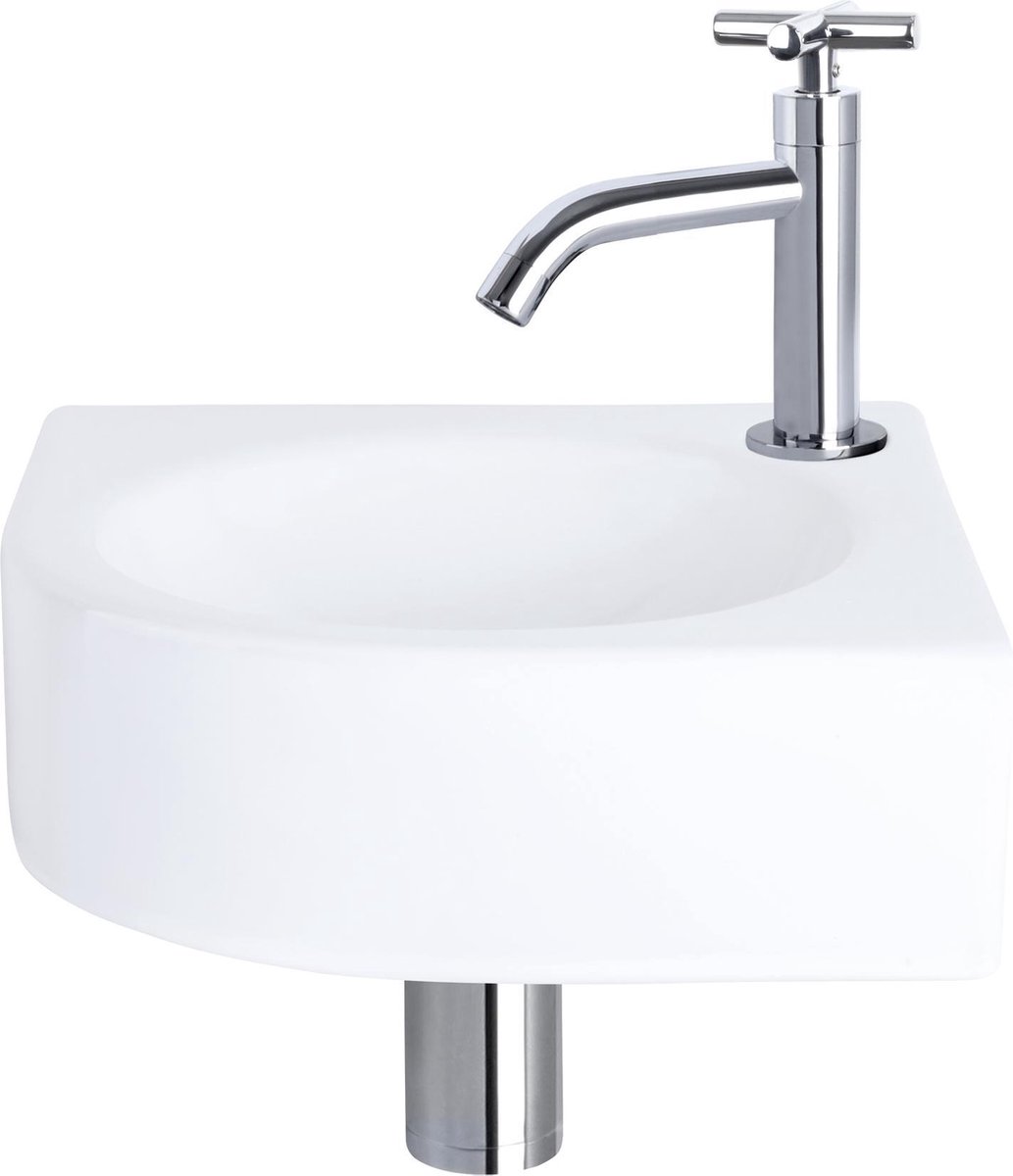 Differnz Cleo Fonteinset - Keramiek - Kraan kruis chroom - 30 x 30 x 10 cm