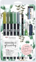 Tombow Watercoloring Set Greenery in een Zipperbag  + 1 Blok Aquarel Papier 20 Vel, 300g/m²