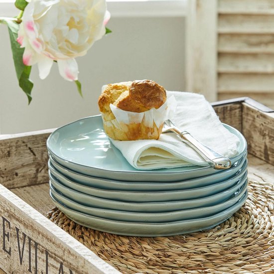 Service Assiettes Biarré Turquoise - Lot 30 Pièces, Grès Méditerranéen, Finition Irrégulière Artisanale