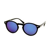 Dames Zonnebril - Ronde Zonnebril - Zwart - Blauw Paars Spiegelglazen - Retro Zonnebril