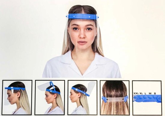 Spatmasker Gezichtscherm - 1 Voorkap + 2 Reserve Schermen – Afwasbaar – Transparant