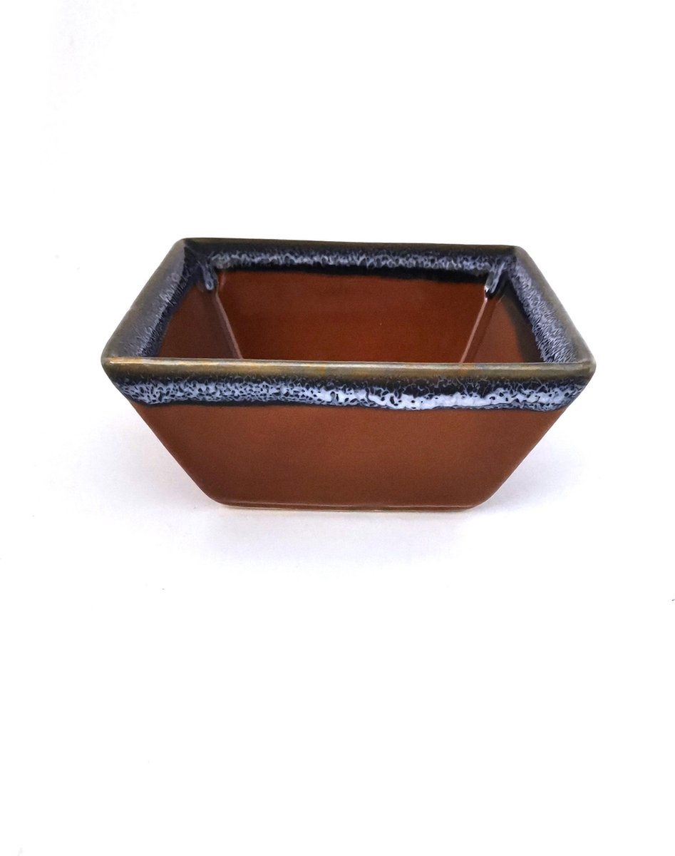 Schaaltjes - Serveerschaaltjes - Tapasschaaltjes vierkant - Snackschaaltjes keramiek - Brruin Blauw 11.5 cm (4 stuks)