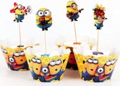 ProductGoods - 12 Stuks Minions Mini Cupcake Bakjes + 12 Cupcake Minions Versiering  - Kinderen - Kinderfeestje - Party - Taart Decoraties - Verjaardag Decoratie - Happy Birthday