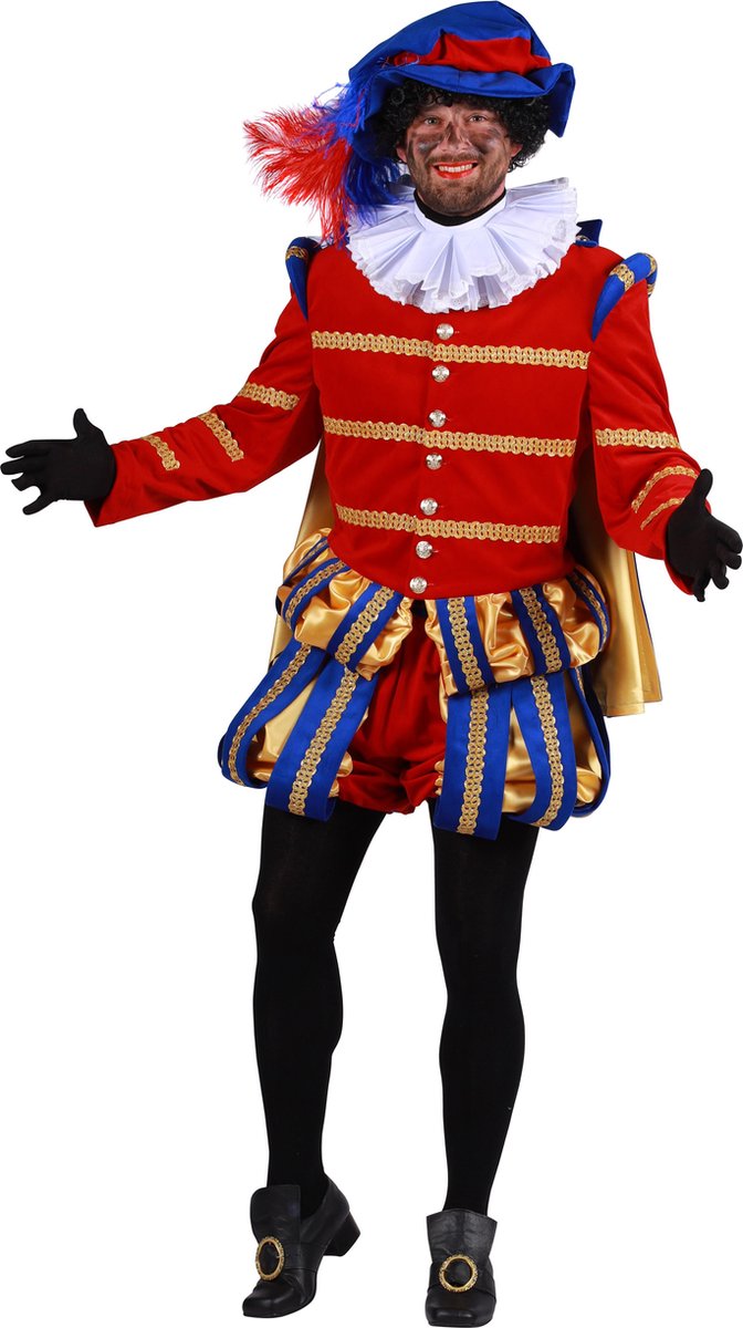 Prachtig Pieten kostuum - Hoogwaardig kwaliteit polyester fluweel - Piet Albufeira - Rood en blauw - Maat M