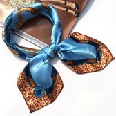 Halsdoek Dames | Haarsjaaltje | Neksjaaltje | Sjaaltje | Hoofdsjaal | Satijnen Sjaaltje| Valentijnscadeau vrouwen | Moederdag | Stewardess Sjaaltje - Leopard Turquoise