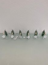 Kersthangers van glas met mini kerstboom en ster - set van 6 kersthangers