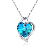 Zilver Ketting 925 Sterling Zilver Blauw Hartje met Swarovski® Kristal - Lengte 45cm