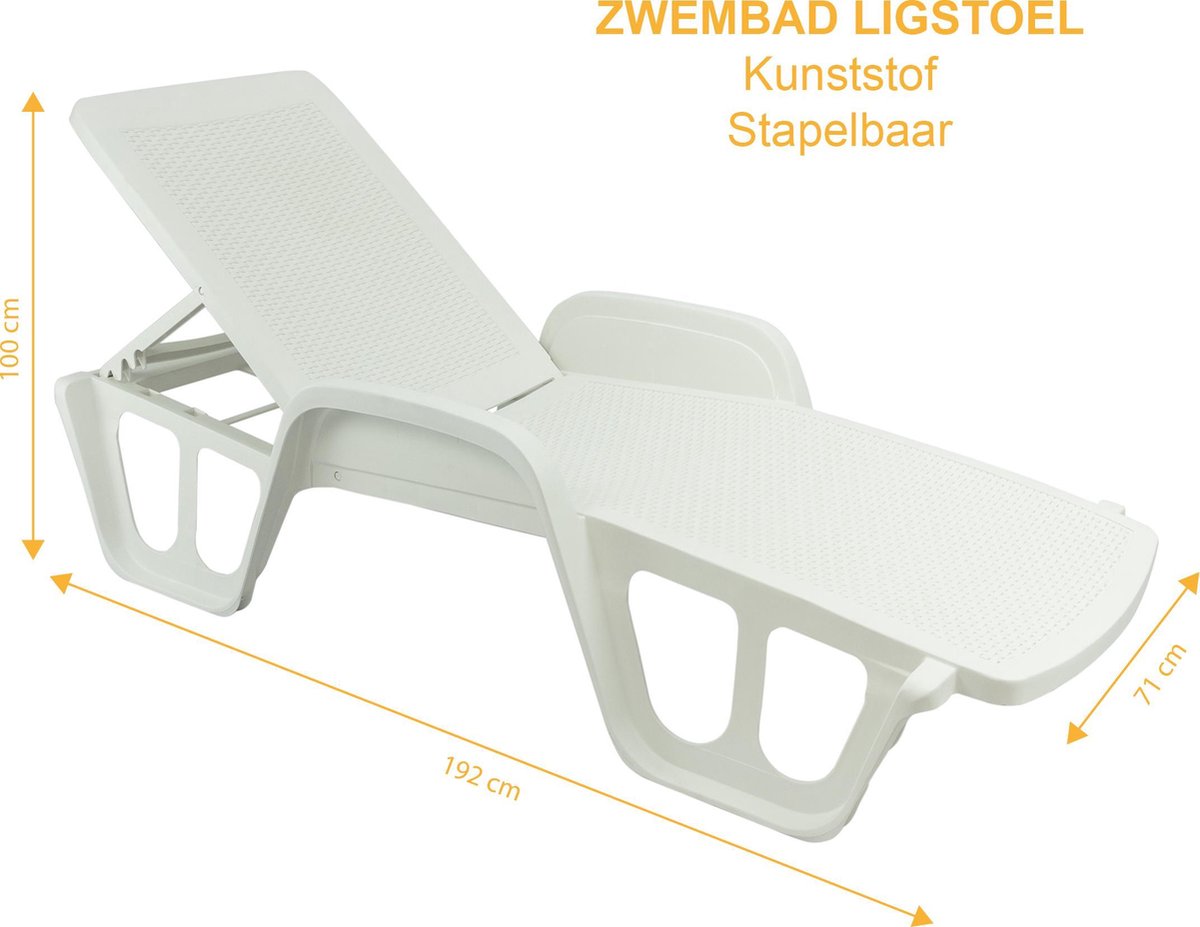Dierbare lancering Illustreren MaxxGarden ligbed - zwembad ligstoel - stapelbaar - WIT - 192 x 100 x 71 cm  | bol.com