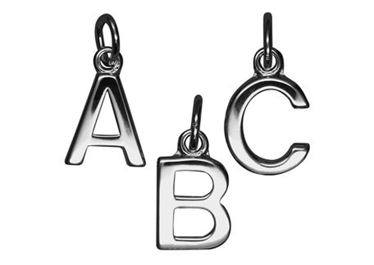 Zilveren Blokletter D massief ketting hanger - gepolijst