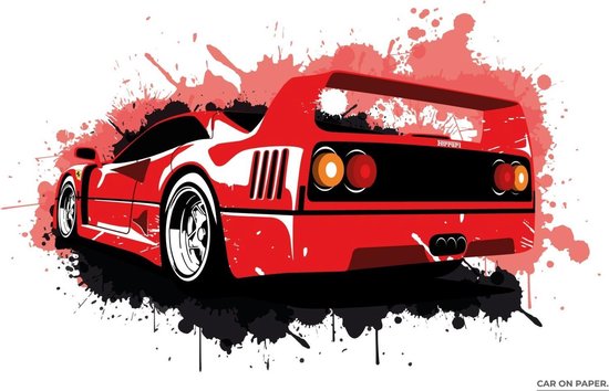 Ferrari F40 (Splash) op Poster - 50 x 70cm - Auto Poster Kinderkamer / Slaapkamer / Kantoor
