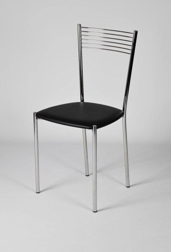 Tommychairs - Ensemble de 4 chaises modernes modèle Elegance. Très approprié pour la cuisine, la salle à manger, mais aussi pour la restauration. Structure en acier chromé avec assise de chaise en similicuir noir