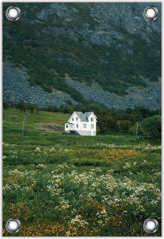 Tuinposter –Huisje aan de Rand van de Berg– 100x150cm Foto op Tuinposter (wanddecoratie voor buiten en binnen)