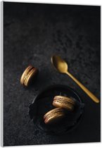Acrylglas –Gouden Macarons en Lepel– 30x40cm Foto op Glas (Wanddecoratie op Acrylglas)