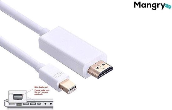 1.8M -4K Mini Displayport (Thunderbolt) Naar HDMI 2.0 Kabel / Adapter / Converter Mini Display Port To HDMI (Male) Voor Apple / Mac / Macbook - 1,8 meter- Mangry - Mangry