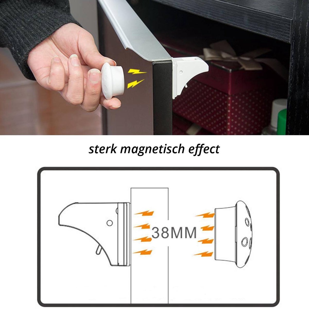 Magnetisch Kinderslot - 4 Sloten + 1 magneetsleutel - Baby Kast Veiligheid - Baby Beveiliging - Kast, Deur en Lade slot – Baby veiligheid magneten – foto 3