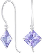 Joy|S - Zilveren square classic ruit oorhangers lavendel zirkonia oorbellen